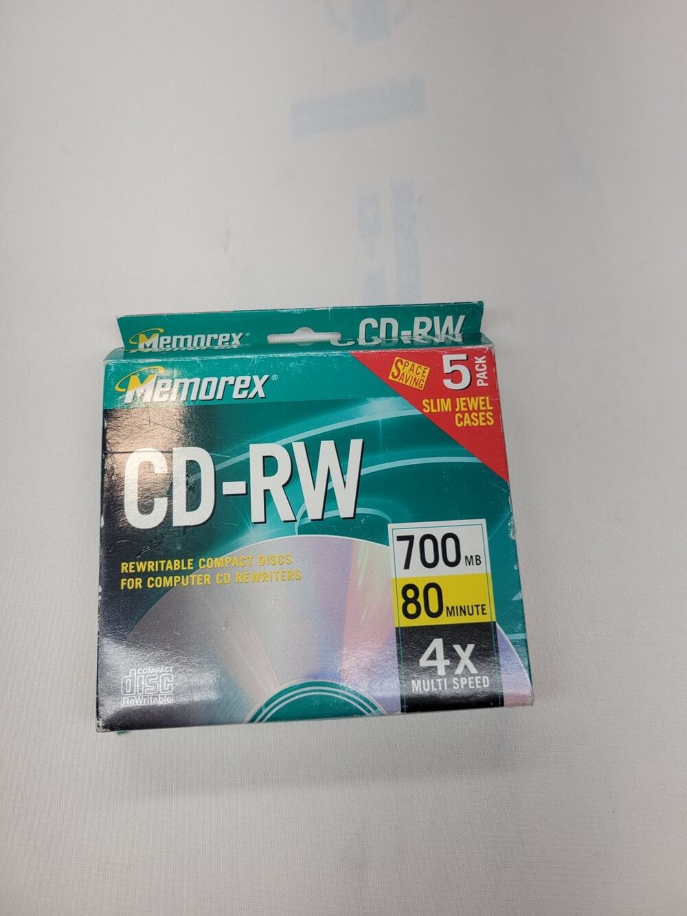Memorex PACK OF 5 CD-RW REWRITABLE 4X 700MB 80 MINUTES Space Saving Jewel Case